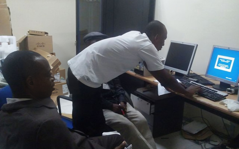 Team working on server